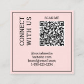 Scannable QR Code Modern Blush Pink Black Digital Vierkante Visitekaartje (Achterkant)