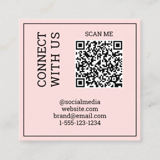 Scannable QR Code Modern Blush Pink Black Digital  Vierkante Visitekaartje (Achterkant)