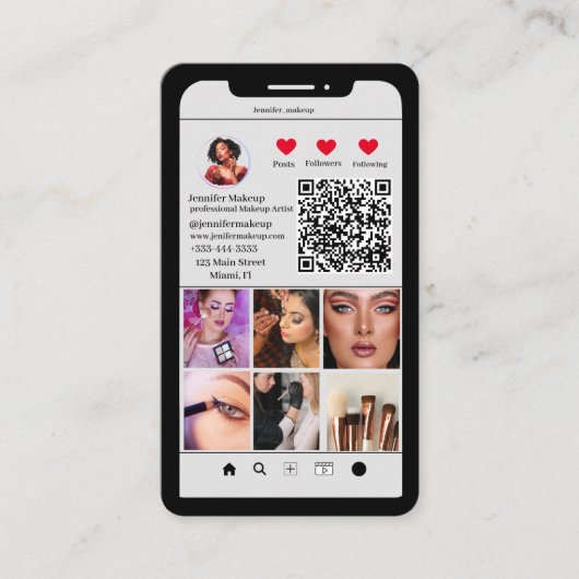 Scannable Social Media Photo Grid Moderne QR-code Visitekaartje (Voorkant)