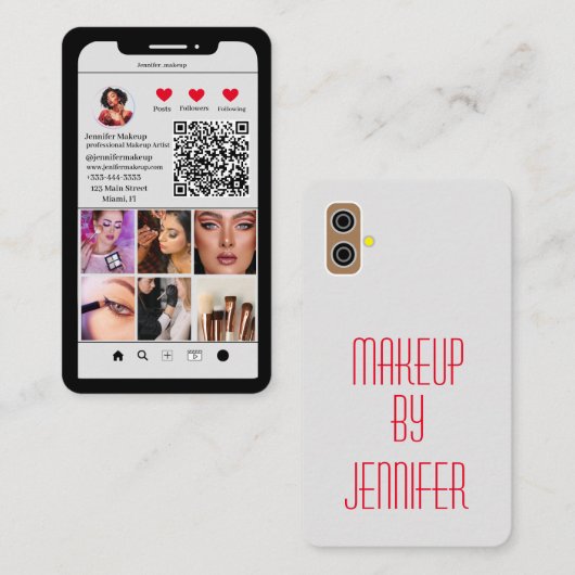 Scannable Social Media Photo Grid Moderne QR-code Visitekaartje (Voorkant / Achterkant)