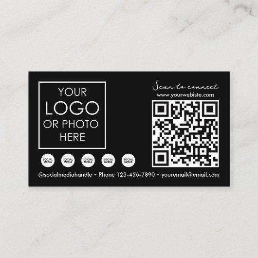 Scannable Social Media QR Code Black Business Logo Visitekaartje (Voorkant)