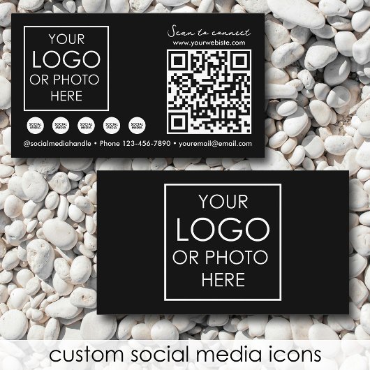 Scannable Social Media QR Code Black Business Logo Visitekaartje