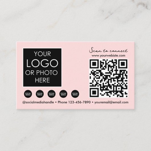 Scannable Social Media QR Code Pink Business Logo Visitekaartje (Voorkant)