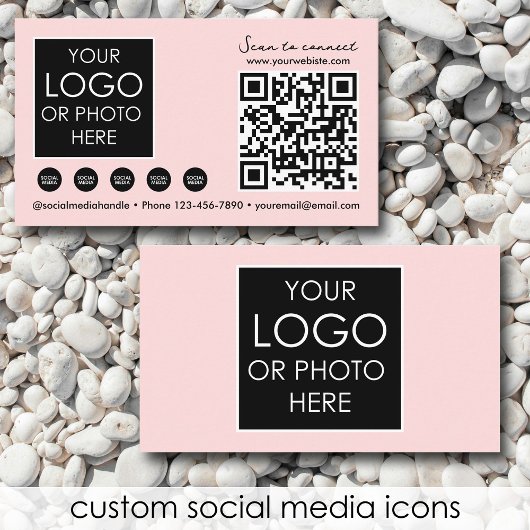 Scannable Social Media QR Code Pink Business Logo Visitekaartje