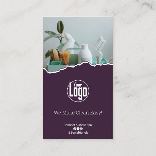 Scannbaar Paarse en witte reiniger Visitekaartje (Achterkant)