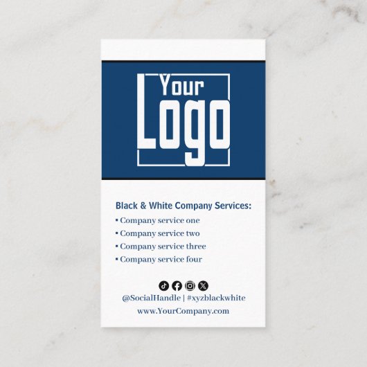 Scannbaar zwart, blauw en wit portret visitekaartje (Achterkant)