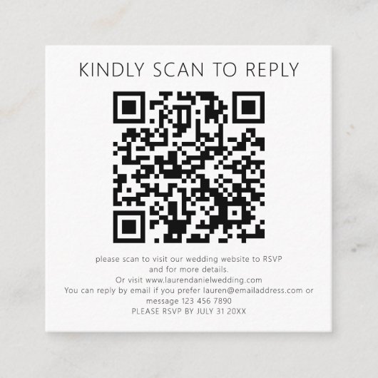 Scannen naar antwoord QR Code Black White Wedding  Informatiekaartje (Voorkant)
