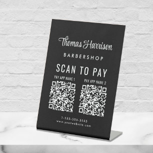Scannen naar betalen 2 QR-codes Black Business Taf Reclamebord Met Voetstuk