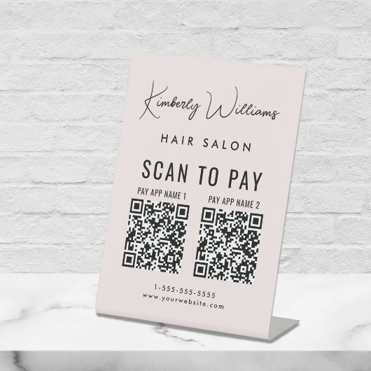 Scannen naar betalen 2 QR-codes Business Script Pi Reclamebord Met Voetstuk