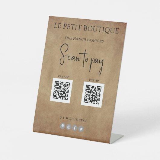Scannen naar betalen 2 QR-codes papier Reclamebord Met Voetstuk (Voorkant)