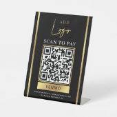 Scannen naar betalen Black & Gold Business Logo QR Reclamebord Met Voetstuk (Voorkant)