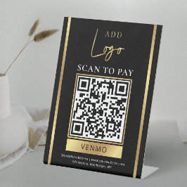 Scannen naar betalen Black & Gold Business Logo QR Reclamebord Met Voetstuk