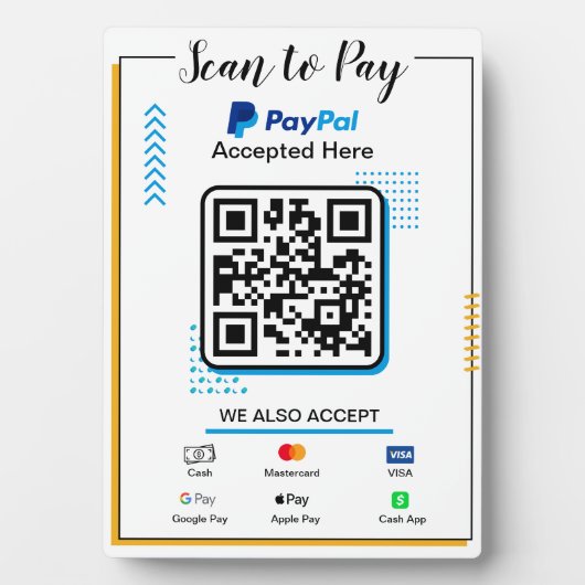 Scannen naar Betalen Business Sign | PayPal QR-cod Fotoplaat (voorkant)