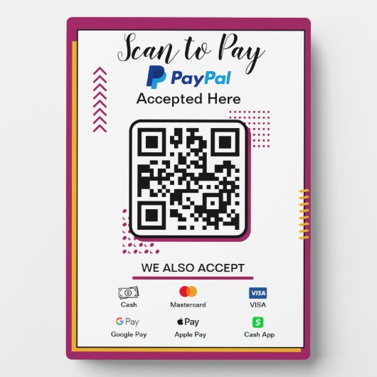 Scannen naar Betalen Business Sign | PayPal QR-cod Fotoplaat (voorkant)
