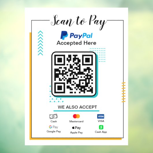 Scannen naar Betalen Business Sign | PayPal QR-cod Raamsticker (Vel 3)