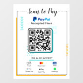 Scannen naar Betalen Business Sign | PayPal QR-cod Raamsticker (Vel)