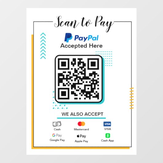 Scannen naar Betalen Business Sign | PayPal QR-cod Raamsticker (Vel)