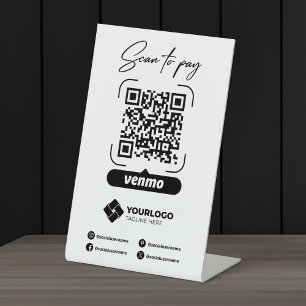 Scannen naar betalen Onderteken QR Code Venmo Beta Reclamebord Met Voetstuk