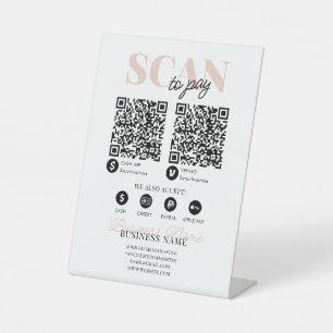 Scannen naar betalen QR Code Modern Roze Script Bu Reclamebord Met Voetstuk