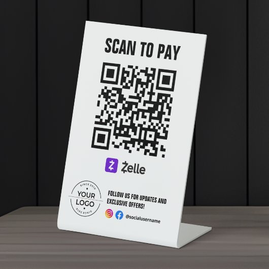 Scannen naar betalen QR Code Sign Zelle Reclamebord Met Voetstuk