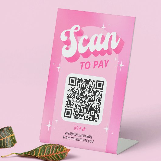 Scannen naar betalen QR Code Trendy Girly Retro Pi Reclamebord Met Voetstuk
