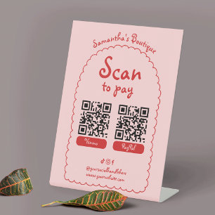 Scannen naar betalen Retro Roze Rood Girly 2 QR Co Reclamebord Met Voetstuk
