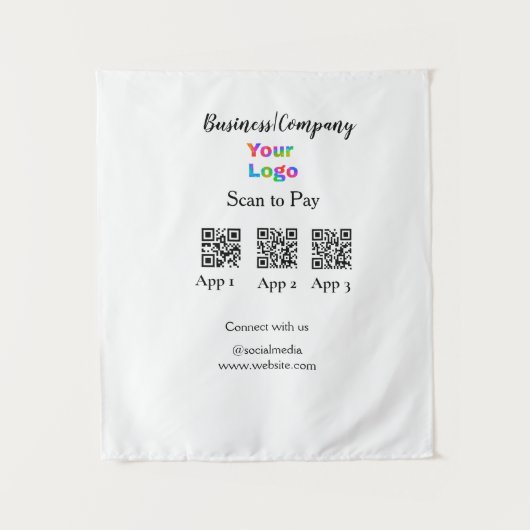 Scannen naar betalen zakelijke logo Q R-code socia Wandkleed (Voorkant)