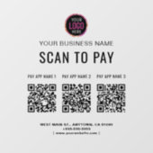 Scannen naar betaling 3 QR-codes Business Logo Raamsticker (Vel)