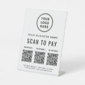 Scannen naar betaling 3 QR-codes Business Logo Reclamebord Met Voetstuk (Voorkant)