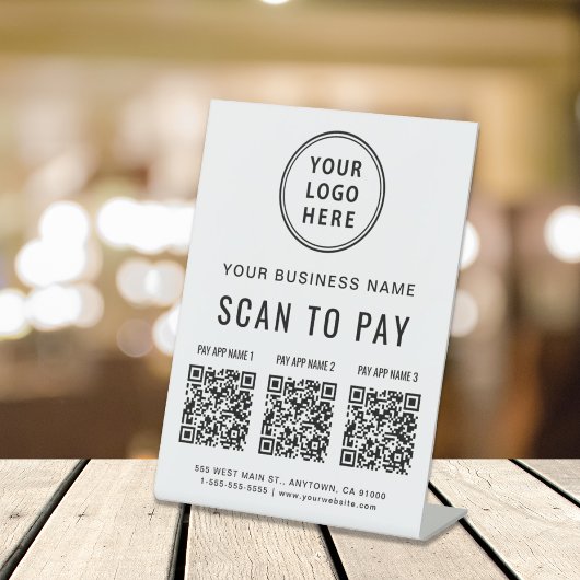 Scannen naar betaling 3 QR-codes Business Logo Reclamebord Met Voetstuk
