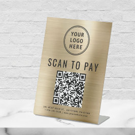 Scannen naar betaling van Logo QR-code Gold Reclamebord Met Voetstuk