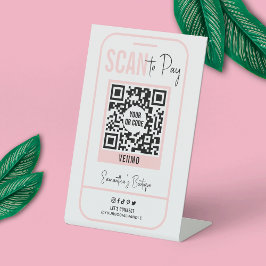 Scannen naar Blush Pink Moderne Logo QR-code Reclamebord Met Voetstuk