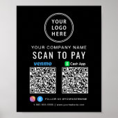 Scannen naar Logo CashApp Venmo QR Codes Black Poster (Voorkant)