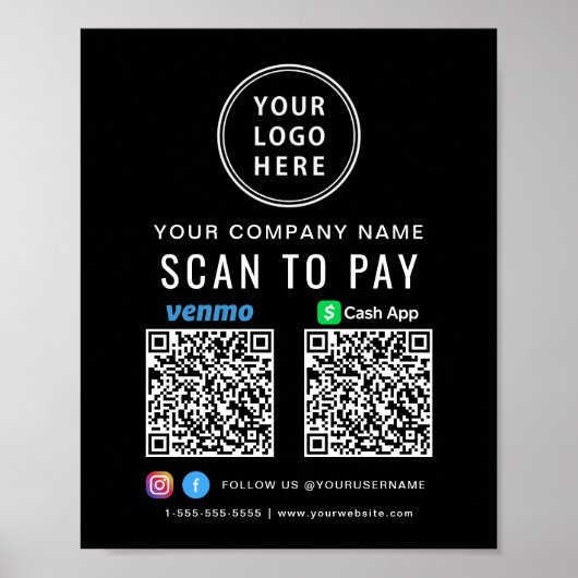 Scannen naar Logo CashApp Venmo QR Codes Black Poster (Voorkant)