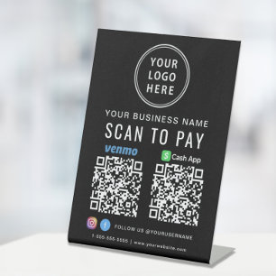 Scannen naar Logo CashApp Venmo QR Codes Black Reclamebord Met Voetstuk