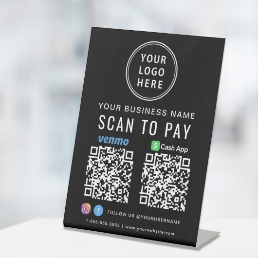 Scannen naar Logo CashApp Venmo QR Codes Black Reclamebord Met Voetstuk
