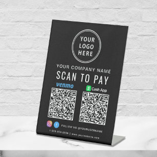 Scannen naar Logo CashApp Venmo QR Codes Black Reclamebord Met Voetstuk