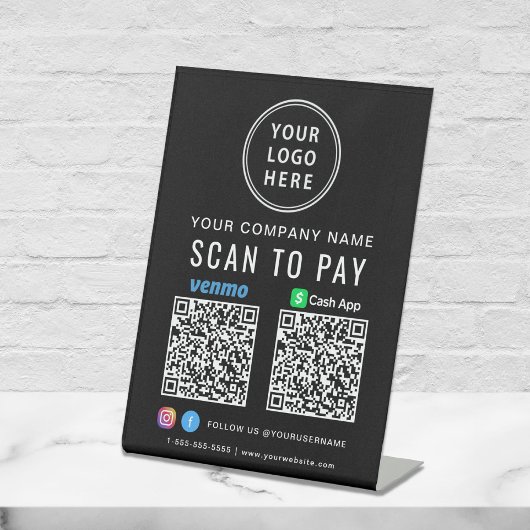 Scannen naar Logo CashApp Venmo QR Codes Black Reclamebord Met Voetstuk