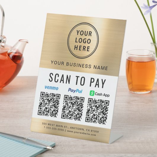 Scannen naar Logo PayPal Venmo CashApp QR Code Gol Reclamebord Met Voetstuk (Insitu)