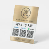 Scannen naar Logo PayPal Venmo CashApp QR Code Gol Reclamebord Met Voetstuk (Voorkant)