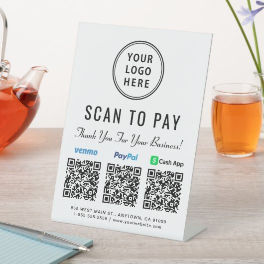 Scannen naar Logo PayPal Venmo CashApp QR-codes Reclamebord Met Voetstuk (Insitu)