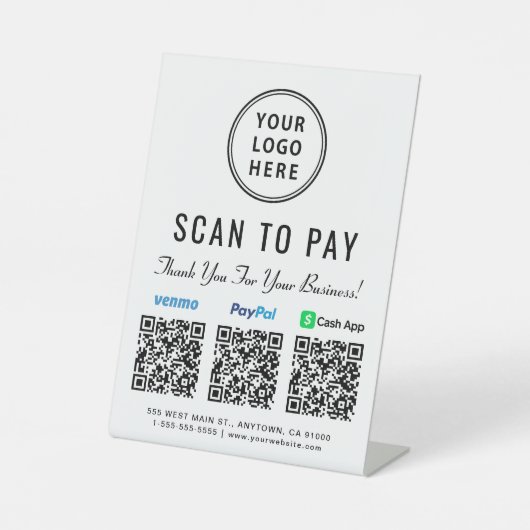 Scannen naar Logo PayPal Venmo CashApp QR-codes Reclamebord Met Voetstuk (Voorkant)