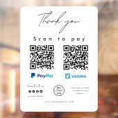 Scannen naar Logo PayPal Venmo QR-code Bedankt Raamsticker (Vel 2)
