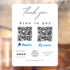 Scannen naar Logo PayPal Venmo QR-code Bedankt Raamsticker