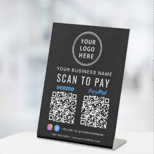 Scannen naar Logo Paypal Venmo QR-codes zwart Reclamebord Met Voetstuk