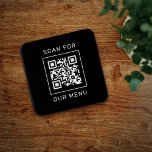 Scannen naar onze aangepaste QR-menucode en Logo Bier Onderzetter<br><div class="desc">De moderne en minimale zwarte en witte vierkante plastic kurk-gesteunde drankkuil met ontwerp dat voor een restaurant of een bar wordt gecreeerd kenmerkt uw douaneQR code die klanten aan "Scannen voor ons Menu" zal begeleiden. De rug van de kaart omvat een bedrijfstekst en douanetekst die met de bedrijfsnaam, de website,...</div>