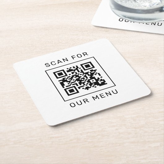 Scannen naar onze aangepaste QR-menucode en Logo Kartonnen Onderzetters (Schuin)