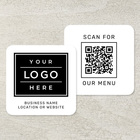 Scannen naar onze aangepaste QR-menucode en Logo Vierkante Visitekaartje