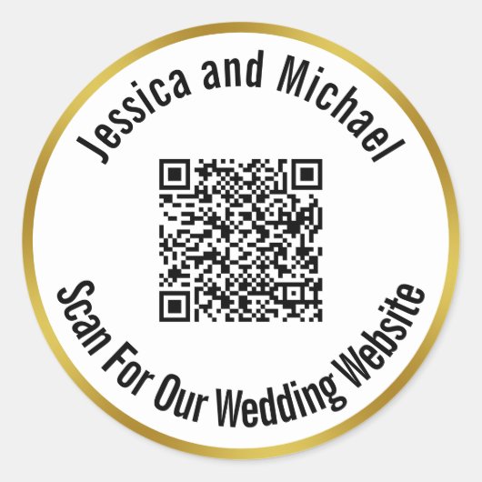 Scannen naar onze bruiloft Website Bride en Groom  Ronde Sticker (Voorkant)