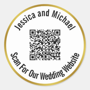 Scannen naar onze bruiloft Website Bride en Groom  Ronde Sticker